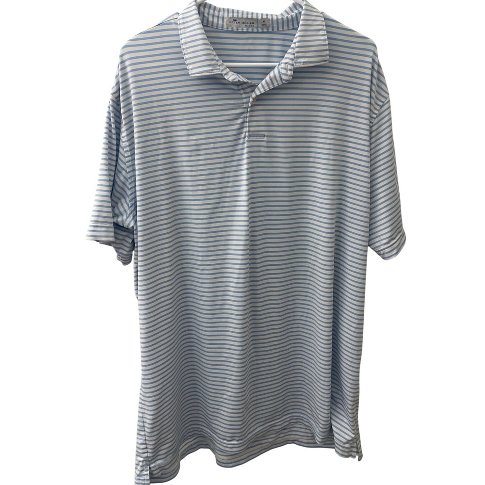 Peter Millar Polo Shirt‎ Mens XL Blue White Donald Stripe Golf Tour Fit